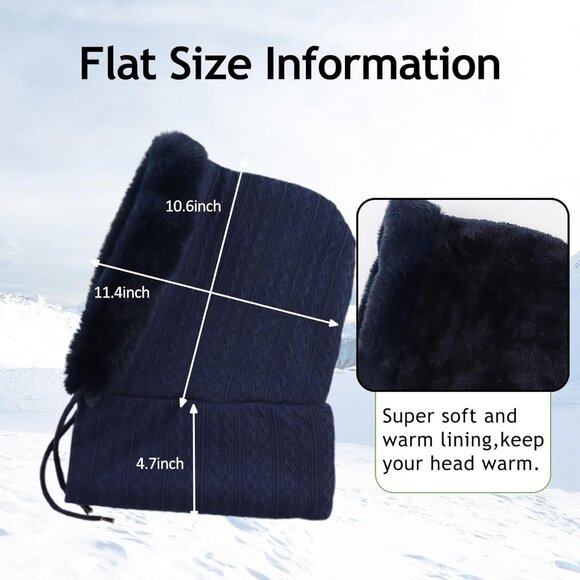 Women DarkbluePolyester Warm Thick Fluff Beanie Adult Neck Face Winter Balaclava - Picture 7 of 7